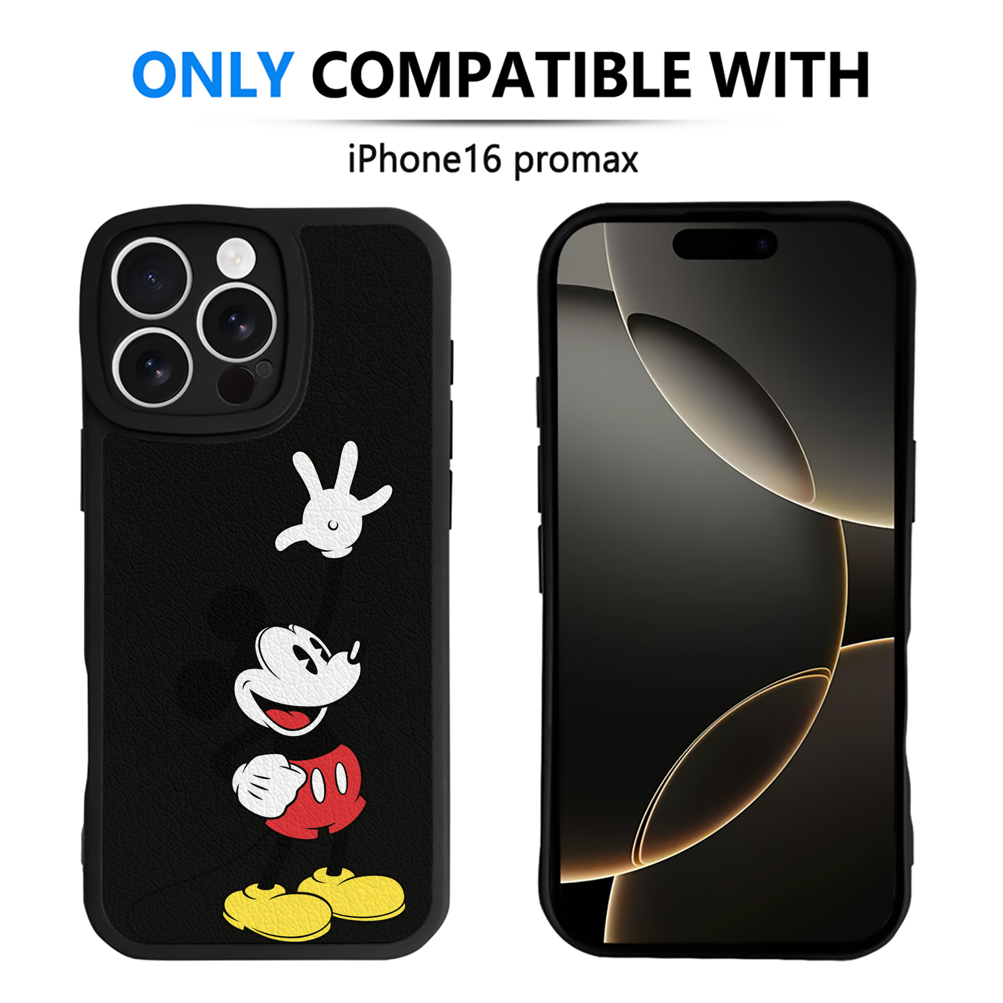（画像用） ミッキーマウス Mickey Mouse 【iPhone 16シリーズ対応】シリコンスマホケース（レザー調） 材質：シリコン